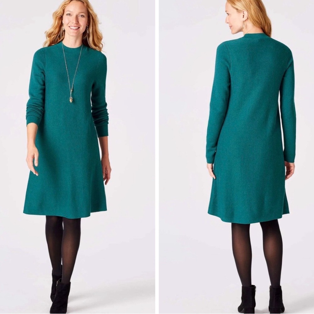 J. Jill Ocean Heather A-line Long Sleeve Mock Neck Sweater Dress Medium Petite
